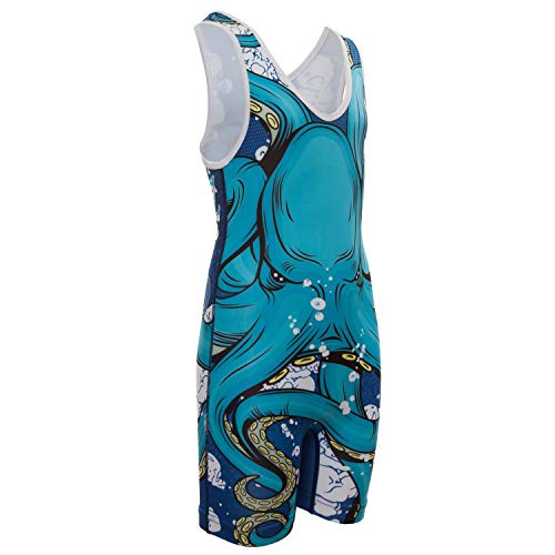 Ko Sports Gear - Unisex Wrestling Singlet, Comfortable & Breathable, 4 Way Stretch, Gymnastics, Running, Weightlifting (Octopus Blue, Youth X-Small) #TOP1
