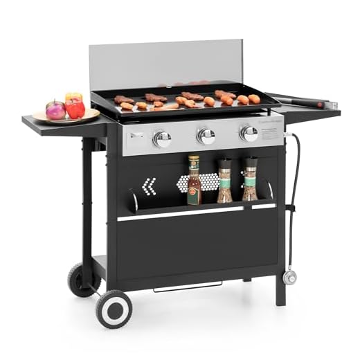 Captiva Designs 27 in Flat Top Griddle Grill with Ceramic Coated Cast Iron Pan, 3-Burner Propane Gas Griddle Grill, 33,000 BTU Output Flattop Grills for Outdoor Barbecue, Cooking and Party