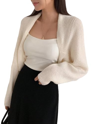 SweatyRocks Women's Open Front Cropped Cardigan Long Sleeve Bolero Shrug Sweater