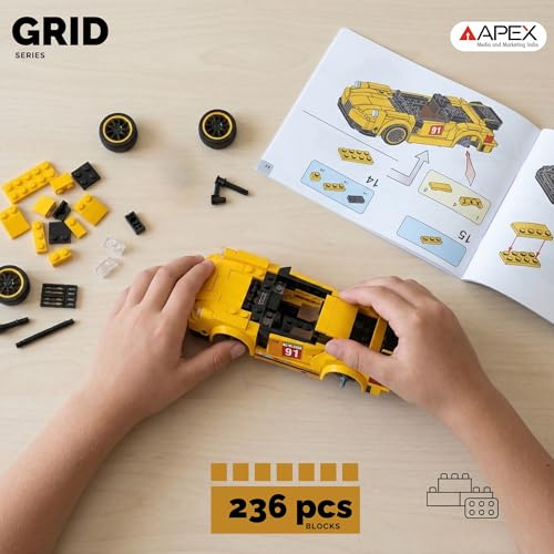 Image of GRIPZ Grid Car Building Blocks Set for Kids 6+ | DIY Construction Toy Vehicles | Educational STEM Building Kit | Creative Brick Toy Set for Boys & Girls (199 Turbo)