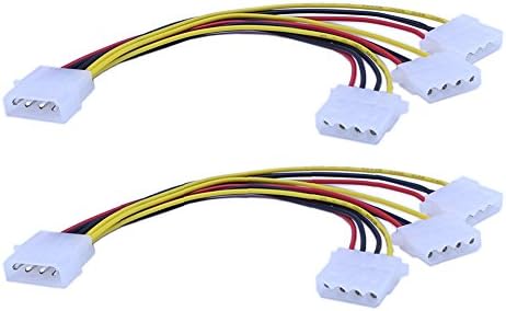 2-Pack Molex 4 Pin Power Supply Y Splitter Cable - 3 Female to 1 Male(8 Inchs)