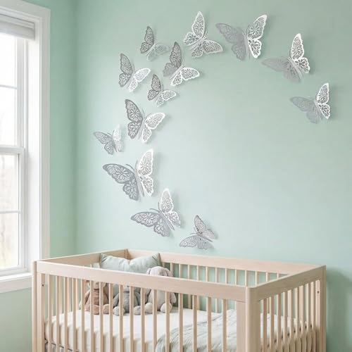 Adhesivos Decorativos de Mariposas 3D Plata x12 miniatura 4
