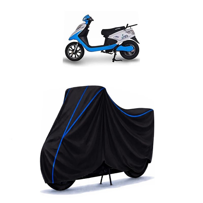 Image of Scooty Cover Water Resistant for V 48 | Universal Scooter & Bike Cover | Heavy Duty UV Dust, Rain & Scratch Protection | Elastic Fit All Weather Indoor Outdoor | Black with Blue Piping