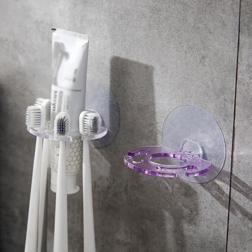 Wall Mounted Toothbrush Holders with Self Adhesive Back, 3.3 x 3.1 in Clear Open Grid Lightweight Space Saving Toothpaste Holder,Durable Compact Bathroom Organizer for Family Vanity (Grey) - image 6