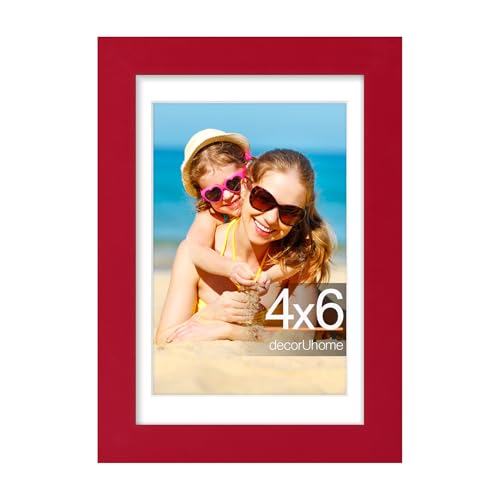 decorUhome 4x6 Picture Frame, Display Pictures 3.5x5 with Mat or 4x6 without Mat, Wall & Tabletop Display Photo Frame, Red, 1 Pack