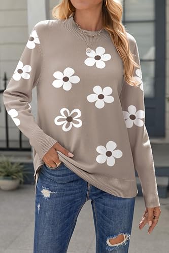 Zeagoo Women's Crewneck Sweaters Loose Knit Side Button 2025 Fall Trendy Fashion Casual Pullover Tops Clothes4