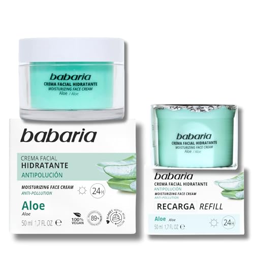 Babaria - Pack Crema Hidratante Facial Mujer 24h y Recarga Extra de 50 ml | Crema Facial Hidratante Vegana con Aloe Vera 100% Puro y Vitamina E | Antiarrugas, Antiedad y Regeneradora