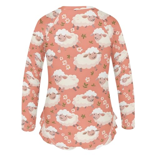 Sheep and Flower Girls Long Sleeve Swimsuit Rash Guard One Piece Bathing Suits Zipper 3-12T3
