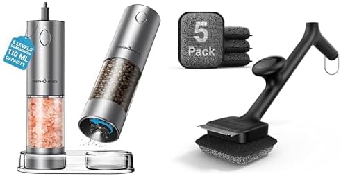 Bundle of ThermoMaven Upgraded Larger Capacity Electric Salt and Pepper Grinder Set + ThermoMaven BBQ Grill Brush Bristle Free,5 Brush Heads