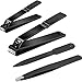 Produktbild Nagelknipser Set Für Finger und Fußnägel - Nagelzwicker mit Nagelfeile und Pinzette Schwarze Edelstahl Nail Clipper mit Ledertasche