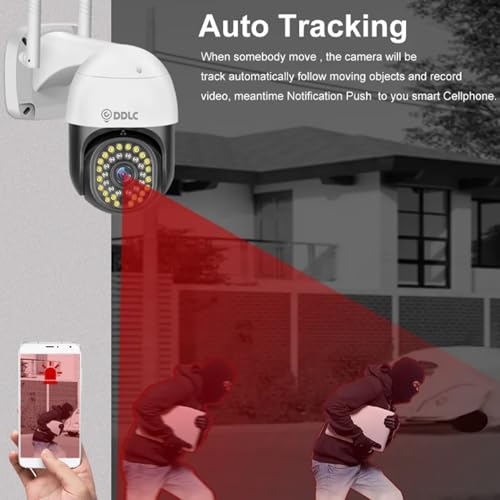 Image of DDLC Smart 1080p Wireless WiFi IP CCTV Security 1080p PTZ Outdoor IP66 Waterproof Pan Tilt Speed Dome Home Surveillance Camera with Motion Detection Two Way Audio Communication (Black PTZ)
