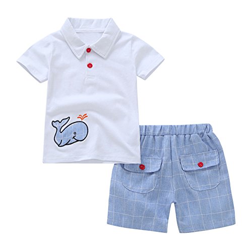 Culater 2018 Bambino Ragazzi a Maniche Corte in Ricamo con Ricamo a Balze + Pantaloncini a 2 Pezzi Completi di Vestiti per Bebè Baby (12-18 Mesi, Bianca)