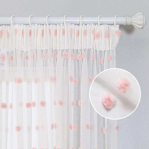 MYSKY HOME Cortinas con cinta fruncidora para habitación infantil, transparentes, decoración para salón, juego de 2 unidades, modernas, para dormitorio, altura 260 x ancho 140 cm, rosa