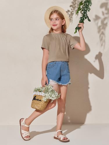 Image of Haloumoning Girls Pleated T Shirts Kids Summer Short Sleeve Fashion Tops Tees 5-14 Years