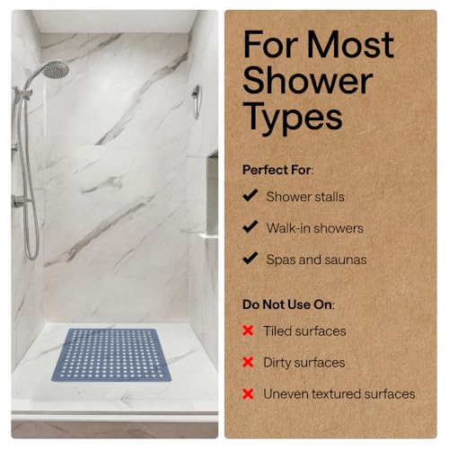 Image of GORILLA GRIP Patented Square Shower Stall Mat, Small Bathtub Floor Mats for Stand Up Showers, Suction Cups and Drain Holes, Machine Wash, Soft on Feet, Bathroom Accessories 21x21 Inch, Sky Blue Opaque