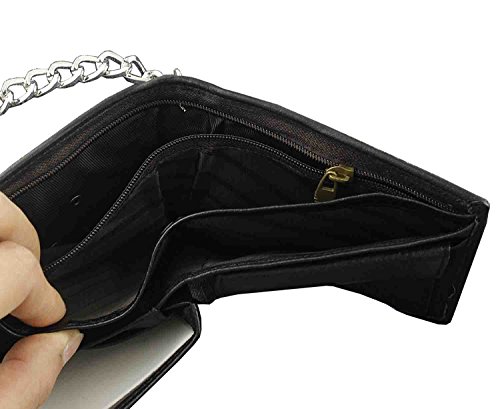 Skull Cross Mens Leather Bifold ID Card Money Wallet W/Jeans Chain3