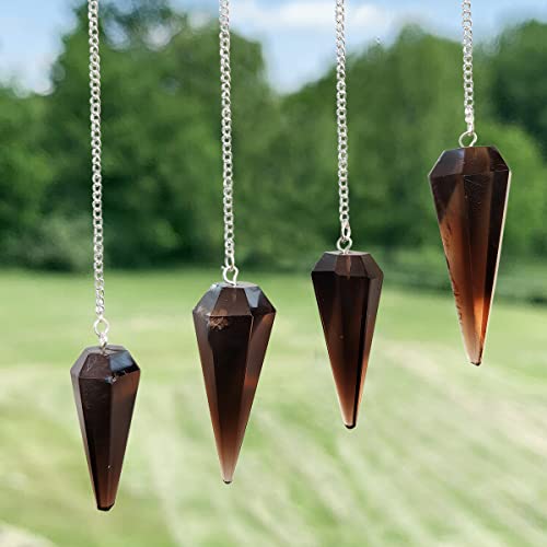 Image of Shubhanjali Healing Crystal Smokey Quartz Point Pendulum Dowsing 1 Pcs | Feng Shui Smokey Quartz Faceted Dowsing Stone Pendulum with Chain Beads for Crystal Charged