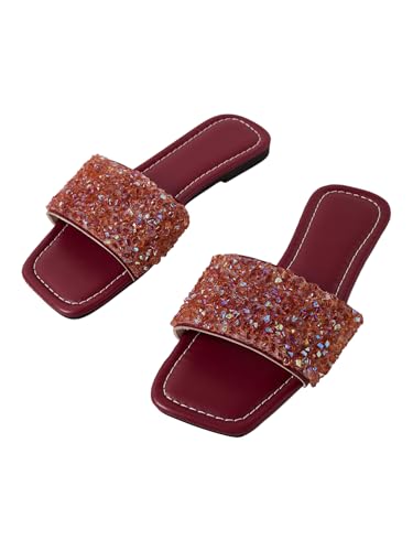 Image of GORGLITTER Women's Sparkly Jeweled Flat Sandals Dressy Open Toe Glitter Shiny Slippers Slip-on Shoes