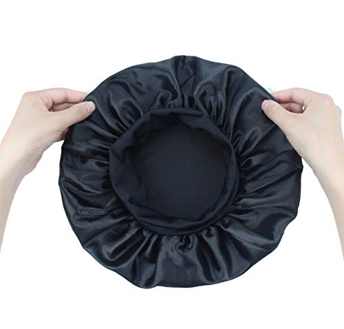 Kids Satin Bonnet Sleep Cap Wide Elastic Band Toddler Satin Cap Hair Bonnet for Sleeping Teens Child Curly,Natural Hair (Kids, Kids Black)