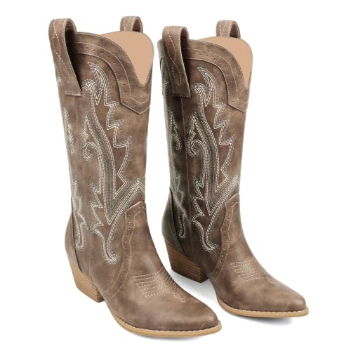 Image of Zzheels Mid Calf Cowboy Boots for Women Closed Toe Western Cowgirl Boots