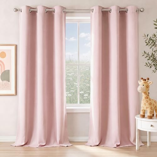 Image of NICETOWN Blush Pink Room Darkening Curtains 96 Inches Long 2 Panels,W40 | For Girls Room, Bedroom, Nursery, Thermal Insulated, Blackout Drapes, Solid Grommet, Noise Reducing Window Curtains, W40
