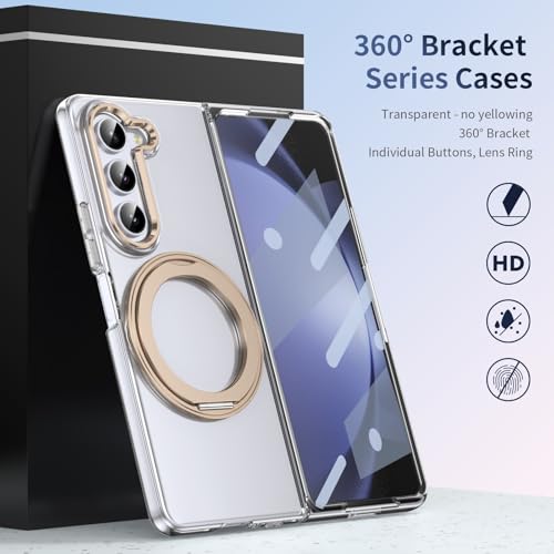 Coque Samsung Galaxy Z Fold 5 pour visionner vos vidéos avec anneau de support doré - 4