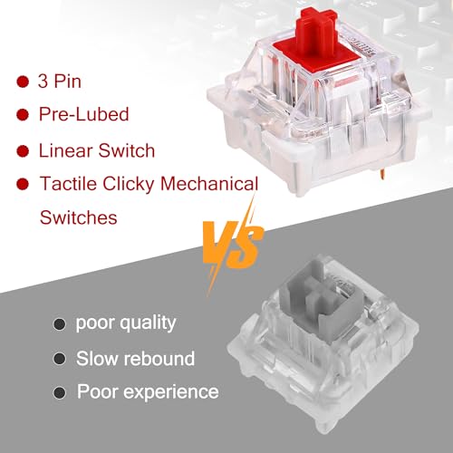 20 Stück Transparente Rote Achse Switches mit Zieher, 3-Polige Lineare Staubdichte Tastaturschalter für Mechanische Tastatur, Geeignet für Gaming Tastatur und PC Zubehör, Zuverlässig und Langlebig