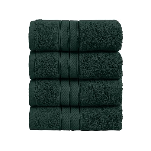 Image of Elegant Comfort Three Line Popcorn Towel Set for Bathroom 16 x 28 inches, Premium Hotel Quality 4-Pack Hand Towels, 100% Turkish Cotton, Soft and Durable, Quick Dry and Highly Absorbent, Forest Green