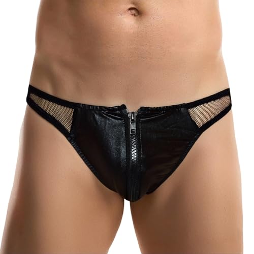 Générique Culotte en Cuir pour Homme Pantalon Noir à Fermeture éclair et Entrejambe Ouvert Tenue Exotique Adulte Accessoire Sensuel de soirée vêtement...