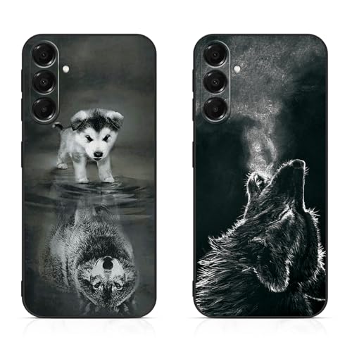 Image of DiaryTown 2 Pack Silicone Case for Samsung Galaxy A16 5G Black Case Cute Animal Pattern Design Cover Anti-Scratch Shockproof Bumper Protective Phone Case for Galaxy A16 4G - Dog & Wolf