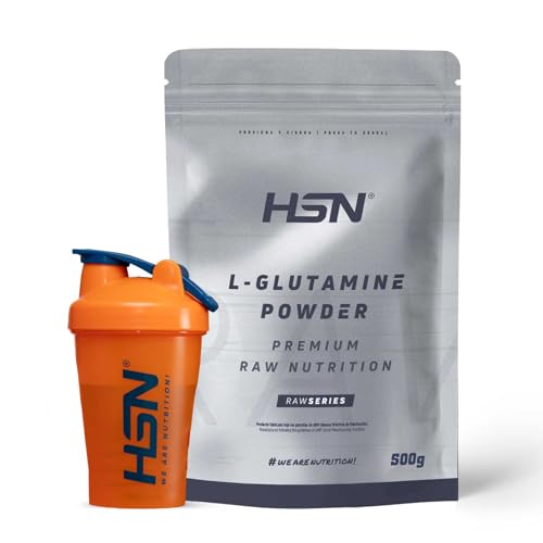 HSN L-Glutamina en Polvo + SHAKER BOLA MEZCLADORA | Sin Sabor 500g = 100 Tomas por Envase 100% Pura Glutamina | No-GMO, Vegano, Sin Gluten