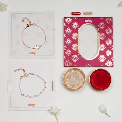 Image of Salty Rakhi for Brother & Bhaiya Bhabhi | Wrist Band Gift Pack for Sister, Bro, Bhaiya and Bhabhi | Bracelet for Men, Women | Fancy Jewellery Combo Gifts | Gift for Rakshabandhan | Traditional Rakhi Gift