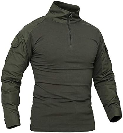 AKARMY Men's Tactical Military Army Combat T-Shirt Long Sleeve Slim Fit Camo Shirt with 1/4 Zipper PLY11 Black Python
