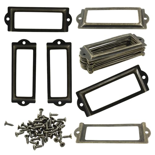 Bivethoi 24 Pcs Metal Label Holders, Bronze Antique Card Frame Office Library File Drawer Cabinet Card Tag Label Holder（83 * 30 mm）