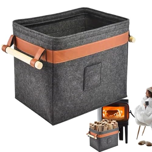 Catálogo para Comprar On-line Cestas de leña - 5 favoritos. 46 Portador de leña de gran capacidad, portador de leña para leña, cesta de almacenamiento de leña con bolsillos laterales y mango de madera, gran capacidad para juguetes de ropa...