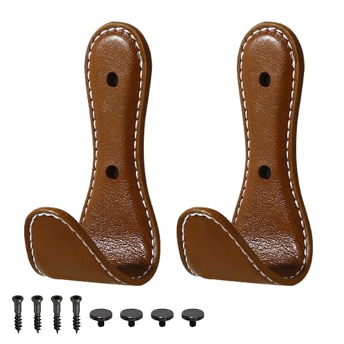 DONGKER Garderobenhaken, 2 Stück Leder Handtuchhaken für Wand, Bohren Wandhaken Kleiderhaken mit Schrauben für Schlafzimmer, Badezimmer, WC, Küche