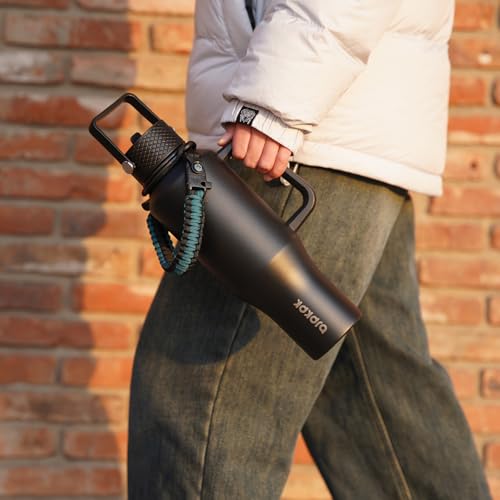 BJPKPK Insulated Water Bottles with Straw Lid, 23oz Metal Water Bottle with 2 lids & Paracord Strap, Double Wall Stainless Steel Vacuum Tumblers, Cups, Mugs, Thermo for Hot& Cold Drinks, Black