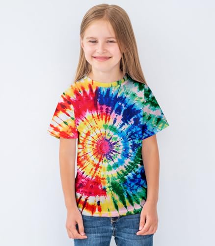 Vieille Kids Tie Dye Shirt Girls Boys Short Sleeve T-Shirts Hippies Senior Tees Tops 7-12 Years4