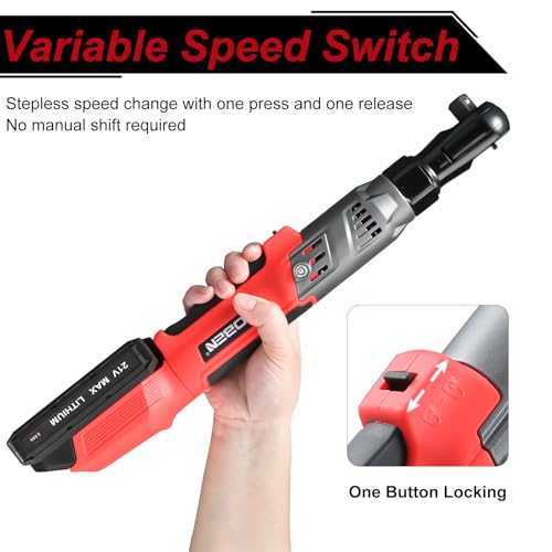 AOBEN 21V 3/8" Cordless Ratchet Wrench Kit-74 Ft-lbs Brushless Electric Power Ratchet with Variable Speed, 2X2000mAh Lithium-Ion Battery, Charger, 8 Sockets, 1/4" & 1/2" Adaptors, 3" Extension Bar by AOBEN - Image 3