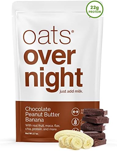 Oats Overnight - Chocolate Peanut Butter Banana - 22g Protein, High Fiber Breakfast Shake - Gluten Free, Non GMO Oatmeal (2.7 oz per meal) (24 Pack)