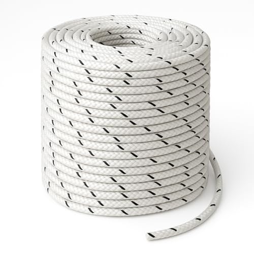 Treccia Mare Multiuso Nylon 5mm x 100m Bianca con Segnalino Nero - Stabilizzata UV, Resistente Intemperie - Corda per Giardino, Fai da Te, Nautica, Campeggio