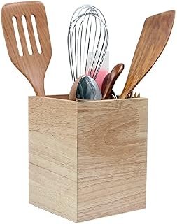 Eitida Kitchen Utensil Cutlery Holder, Knife Spoon, Spatula, Slotted Spoon, Solid Spoon, Pasta Server Organizer for Kitchen, Countertop, Chefs, Great Gift & Easy to Clean, Rubber Wood, Natural Beige