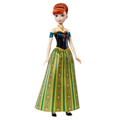 Mattel Spielzeuge aus Disney Die Eiskönigin Singende Anna-Modepuppe in charakteristischem Outfit singt Zum ersten Mal aus dem Disney-Film in Englisch Französisch Deutsch Italienisch JDL59
