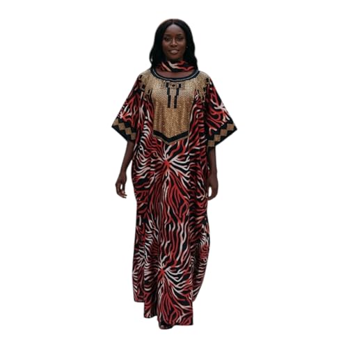 Elegan Maxi African Traditional Printed Dress for Women (RED/Black)
