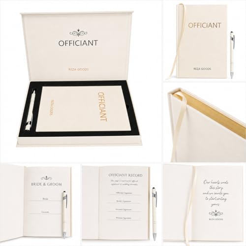 Wedding Officiant Book with Pen A5 Wedding Ceremony Journal Bride & Groom Signature Keepsake 150 Lined Pages (75 Sheets) 140gsm Thick Paper Linen Cover & Gift Box Gold Foil Stamped