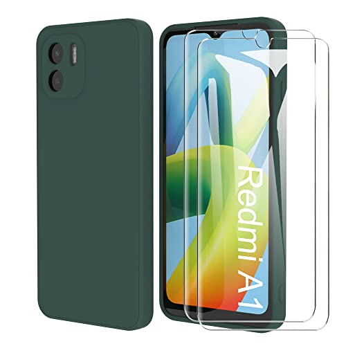 MOONESS Funda para Xiaomi Redmi A1 / A2 4G con 2 Pack Protector Pantalla,Ultrafino Silicona TPU Shockproof Carcasa Case Cover para Xiaomi Redmi A1 - Verde Oscuro