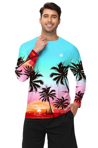 Image of AOBUTE Mens Long Sleeve Swim Shirt Quick Dry Sun Protection Rash Guard