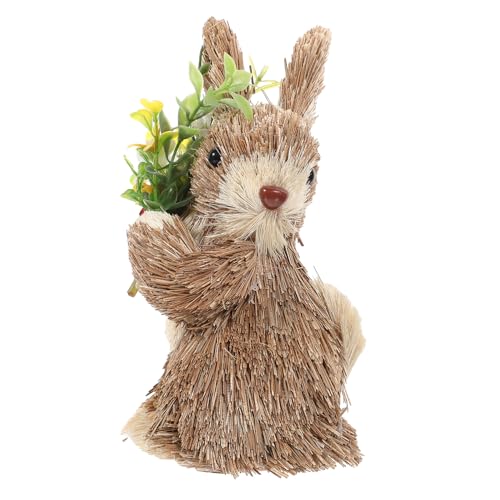 SAFIGLE Adorno de Conejo de Paja de Pascua Hecho a Mano Figura Decorativa Pequeña de Material Natural Decoración Rústica para Hogar Sala y Escritorio