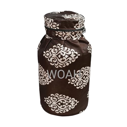 Image of Woah Cotton DustProof and Dustproof LPG Gas Cylinder Cover| Top Design Stain| Dust| DustProof PVC LPG Gas Cylinder Cover, Polyester Gas Tank Cover Fits StandardG (Pack of 2, Coffee Embroider)