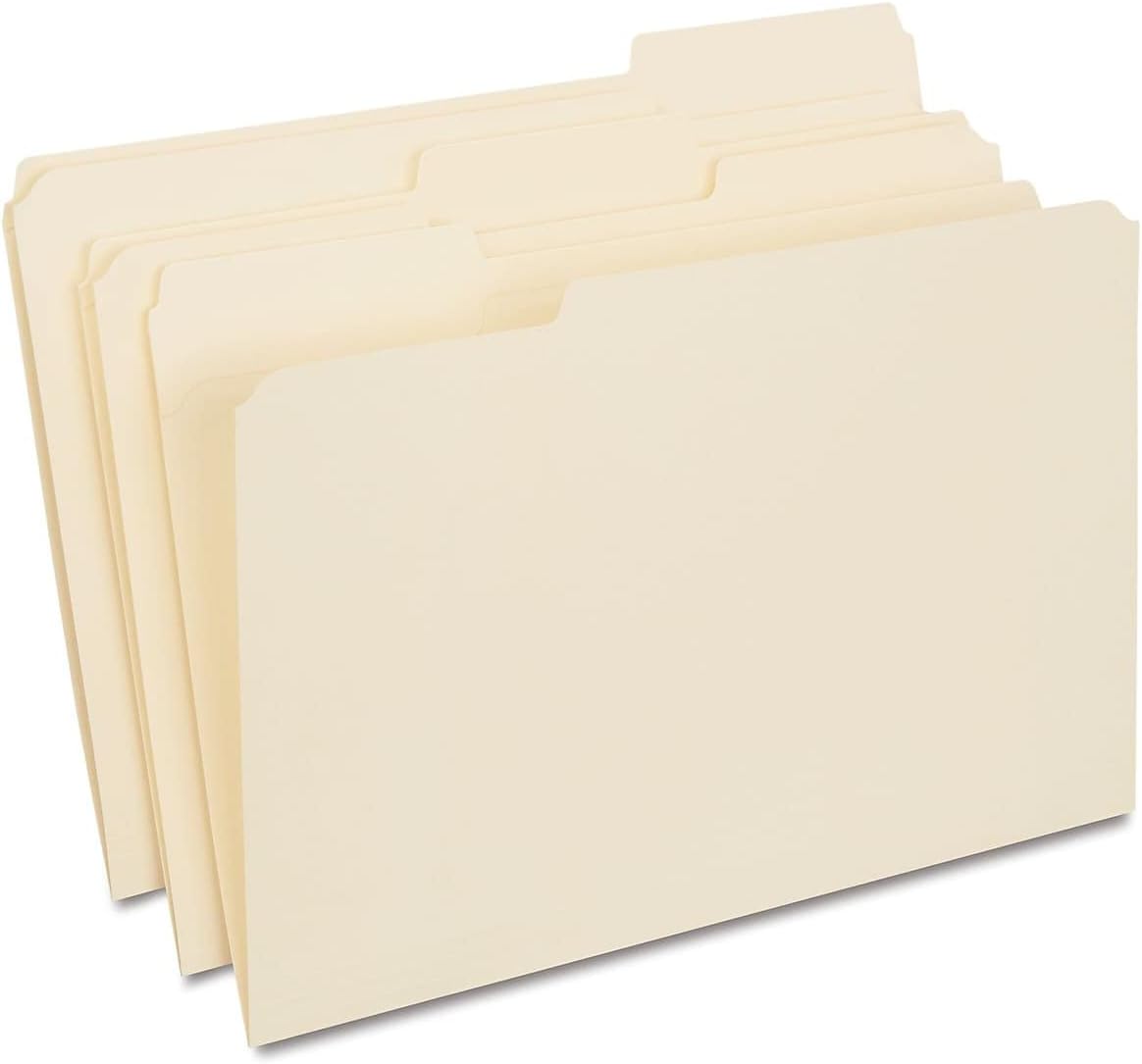 Staples Reinforced File Folders, Legal Size, 1/3‑Cut Tabs, Assorted Positions, Manila, Heavy‑Duty Paper Stock, 100/Pack